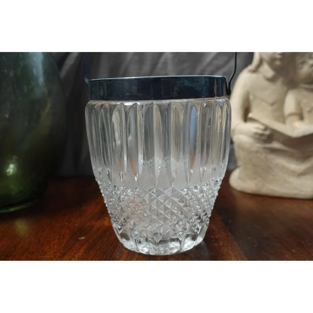 Vintage small crystal and silver ice‎ bucket with handle
